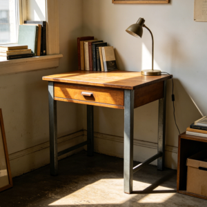 Small Writing Desk with One Drawer and Sturdy Metal Legs
